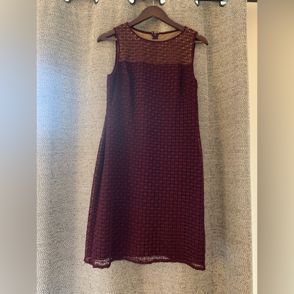 Ralph Lauren Burgundy Sleeveless Lace Shift Dress